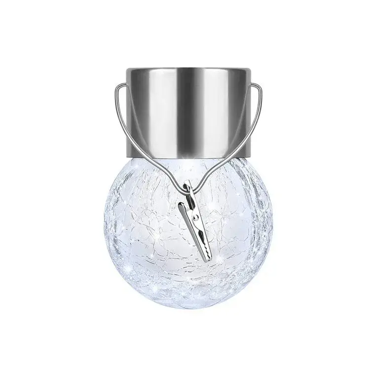 Lampa Solara, LED, Tip Candelabru Mic, Cu Bila Din Sticla Crapata, Exterioara, Impermeabila, Iluminare 6-12 H, Alb (2)