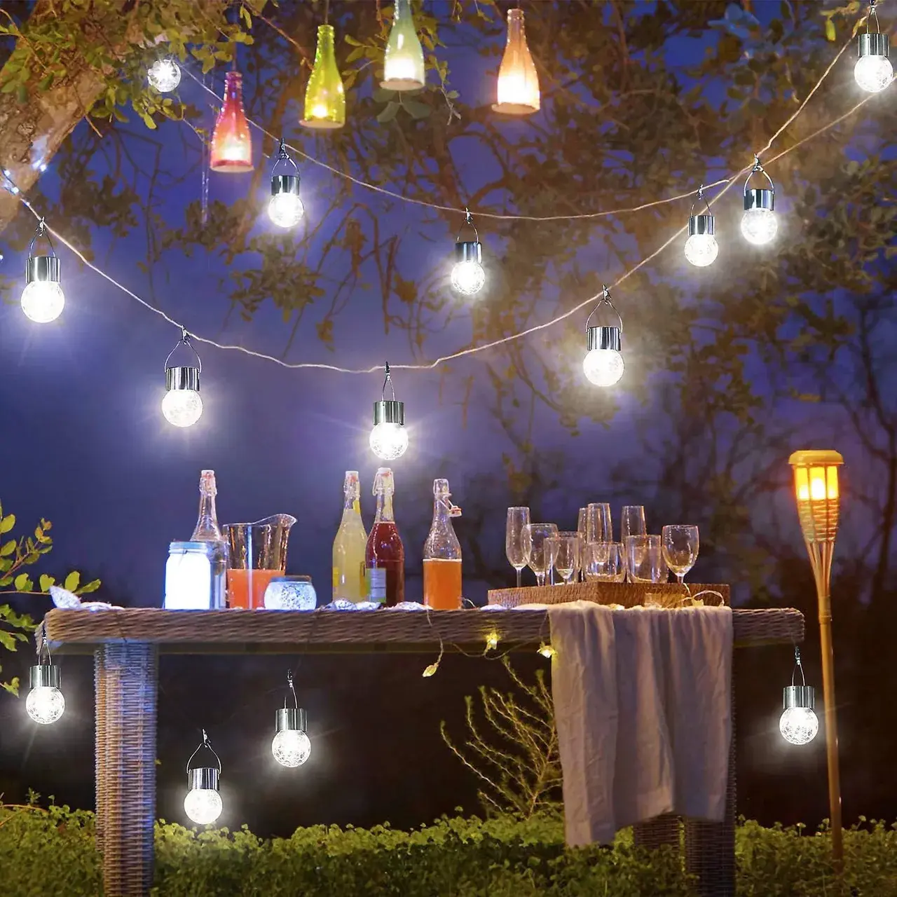 Lampa Solara, LED, Tip Candelabru Mic, Cu Bila Din Sticla Crapata, Exterioara, Impermeabila, Iluminare 6-12 H, Alb (4)