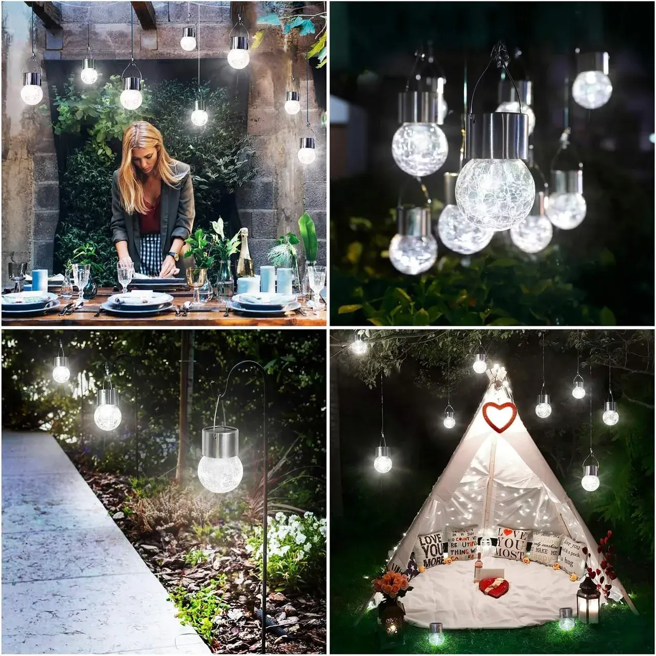 Lampa Solara, LED, Tip Candelabru Mic, Cu Bila Din Sticla Crapata, Exterioara, Impermeabila, Iluminare 6-12 H, Alb (5)