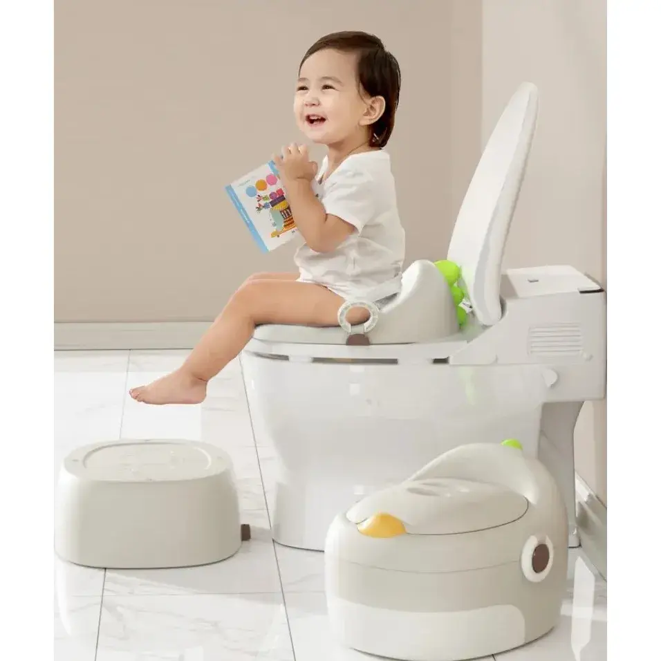 Olita pentru Copii, 3 in 1, Detasabila, Inaltator, Reductor WC, cu Capac, 100 de Saci de Unica Folosinta, Gri (7)