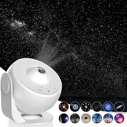 Lampa Tip Proiector Galaxie, pentru Dormitor, Tematica Cer Instelat, Model Glob, HD, Rotire 360 de Grade, 20 de Imagini, Incarcare USB, 10 W, 15x15 cm, Alb (5)
