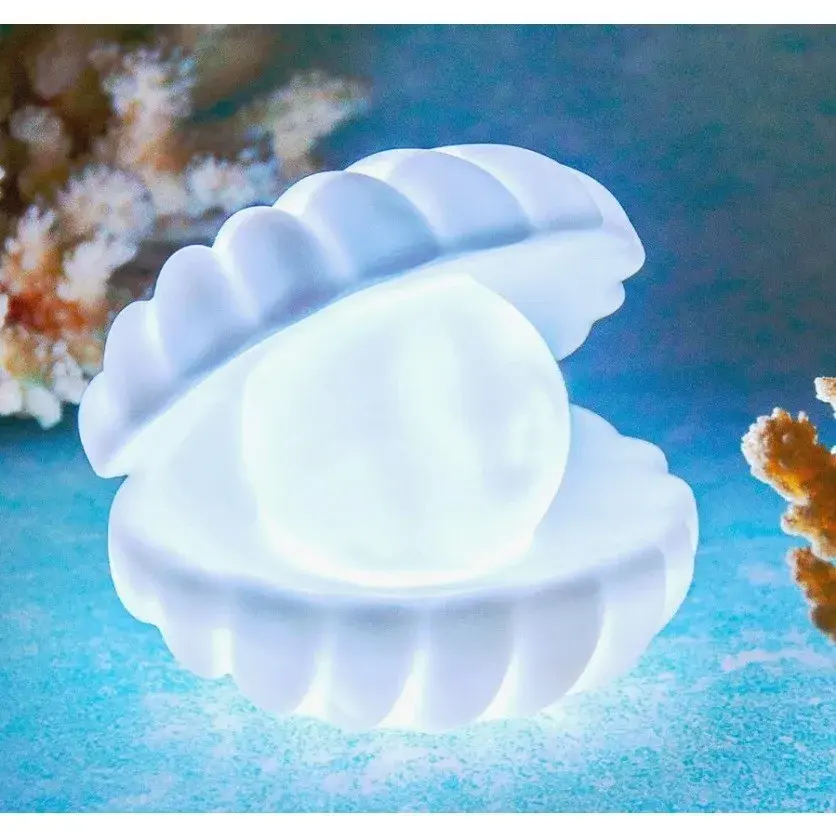 Lampa de Veghe, Model Scoica cu Perla, Lumina Alb Rece, 10 x 8.5 cm, Led, Baterii Incluse 3 x LR44, Alb (4)