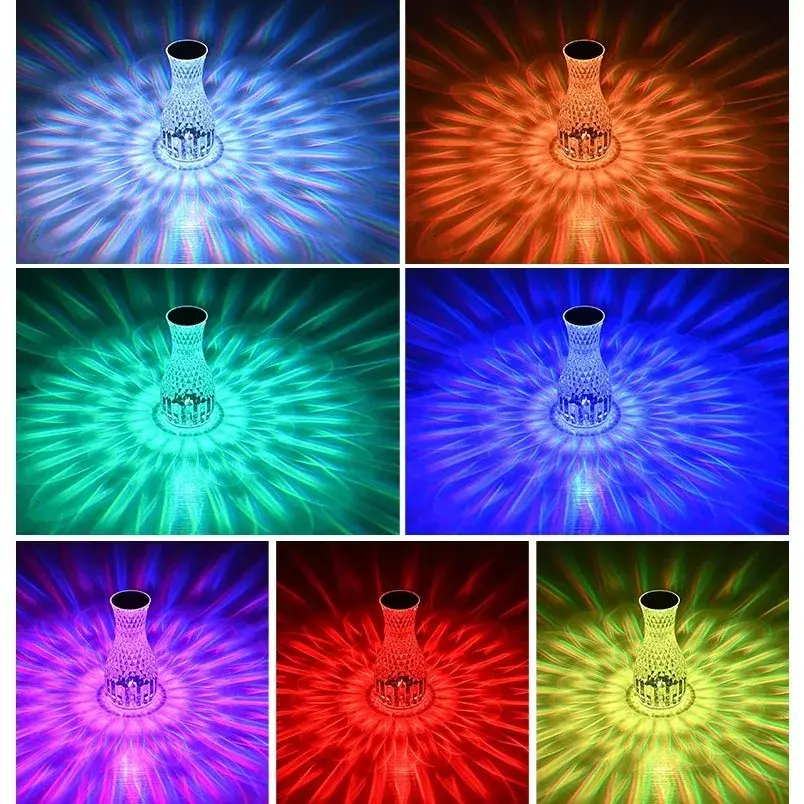 Lampa de birou pe LED RGB 16, dimmer tactil, 3 nivele de intensitate, incarcare USB, 3W, Cristal Acrilic, 20x12 cm, cu telecomanda, forma vaza, transparent (4)