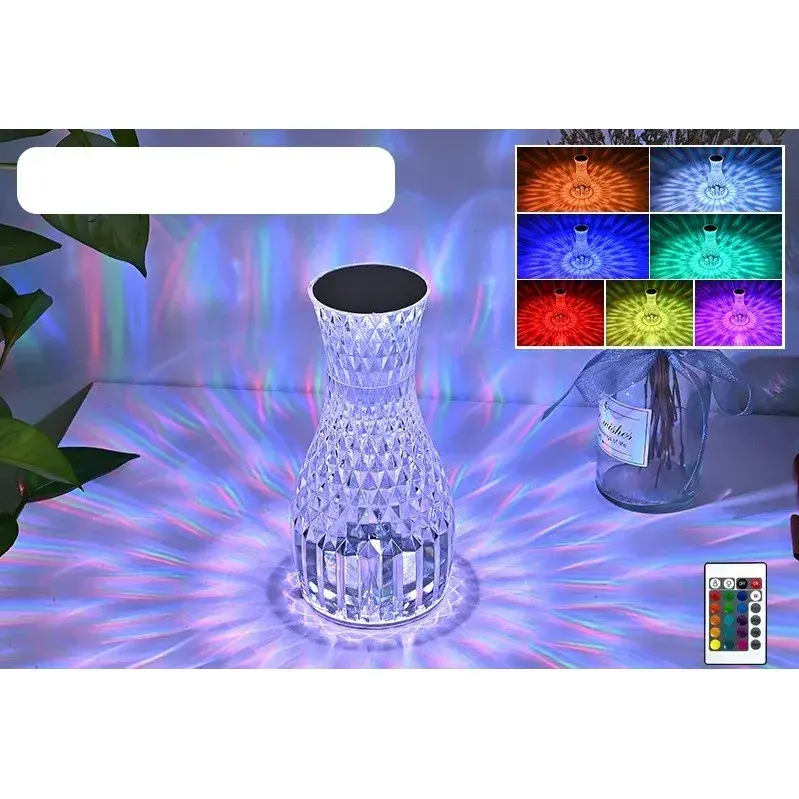 Lampa de birou pe LED RGB 16, dimmer tactil, 3 nivele de intensitate, incarcare USB, 3W, Cristal Acrilic, 20x12 cm, cu telecomanda, forma vaza, transparent (5)