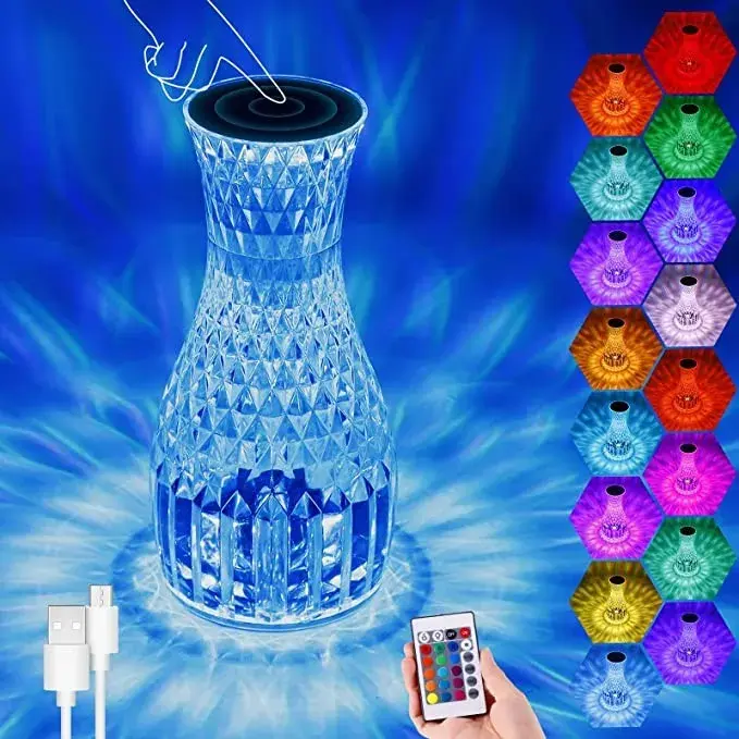 Lampa de birou pe LED RGB 16, dimmer tactil, 3 nivele de intensitate, incarcare USB, 3W, Cristal Acrilic, 20x12 cm, cu telecomanda, forma vaza, transparent (7)