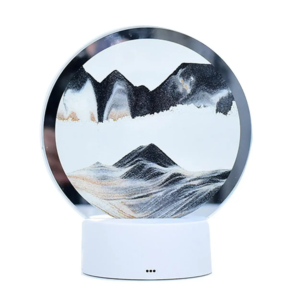 Lampa decorativa tip clepsidra, imagine 3D dinamica, nisipuri miscatoare, 16 x 18.5 cm, Gri/Auriu (2)