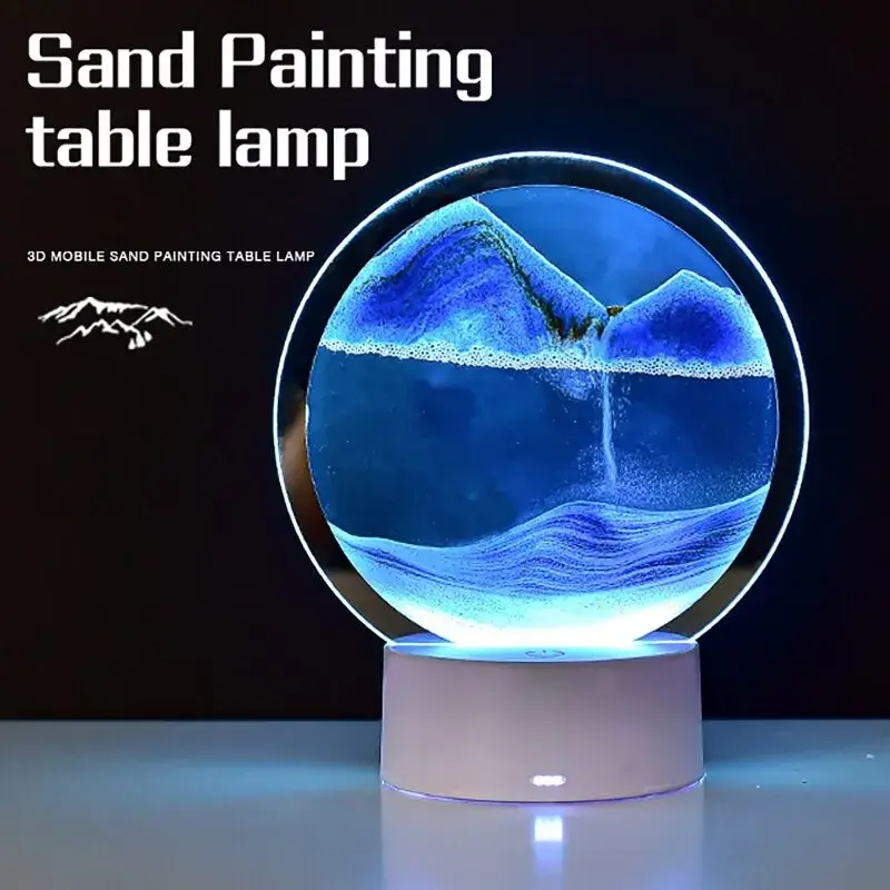 Lampa decorativa tip clepsidra, imagine 3D dinamica, nisipuri miscatoare, 16 x 18.5 cm, Gri/Auriu (4)