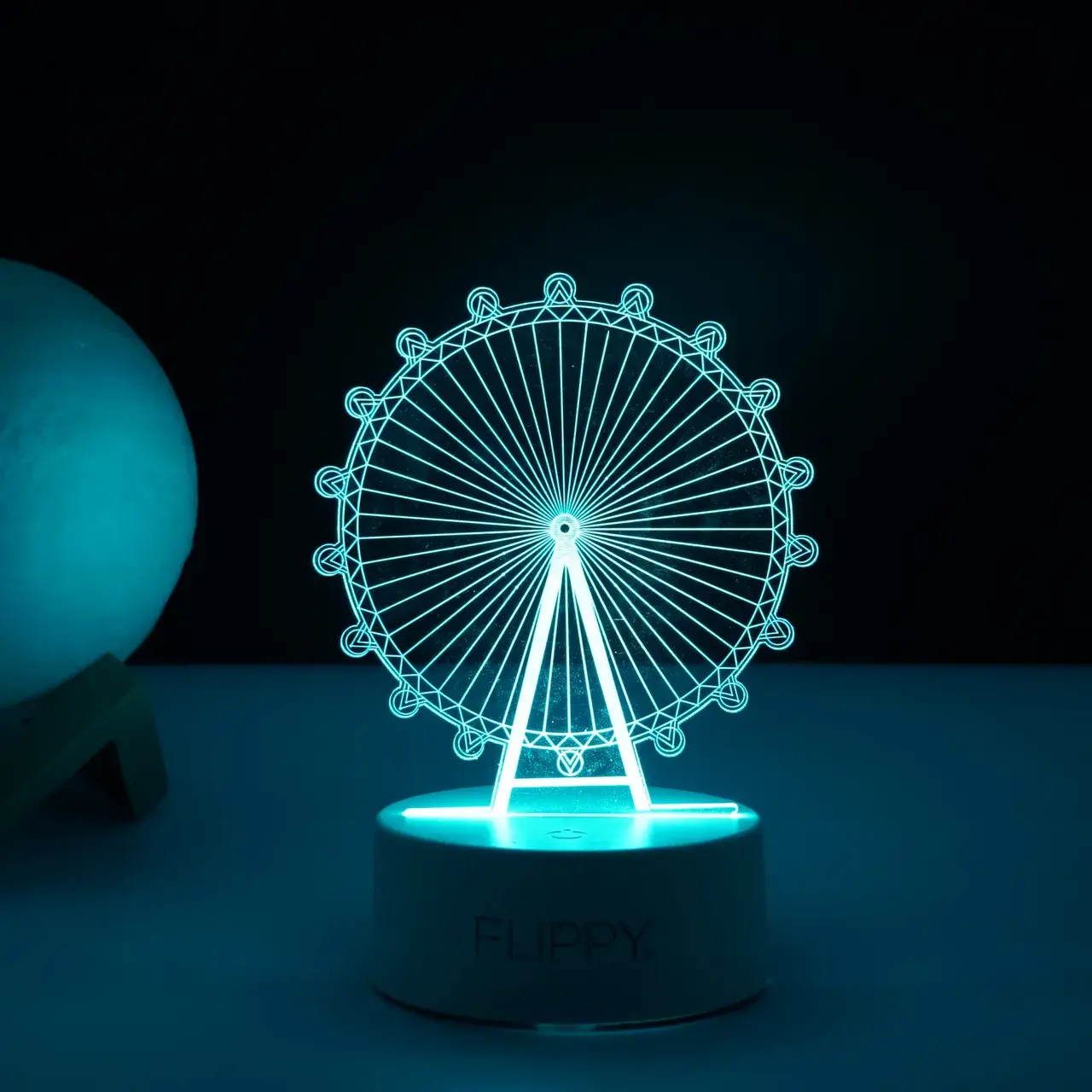 Lampa LED decorativa, 3D, Roata Panoramica, cu telecomanda, doua moduri de alimentare USB si baterii, 20 cm inaltime, din material acril si lumina multicolora, alb (4)