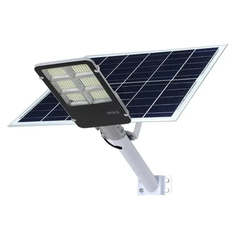 Lampa solara stradala, IP65, senzor de lumina, 417 LED-uri SMD, 24000 lm, 300W, autonomie 12-16 ore, telecomanda, montare prin fixare, pentru strada sau gradina, finisaj lucios, material ABS, 49.5 x 21 x 6.5 cm, lumina alb rece