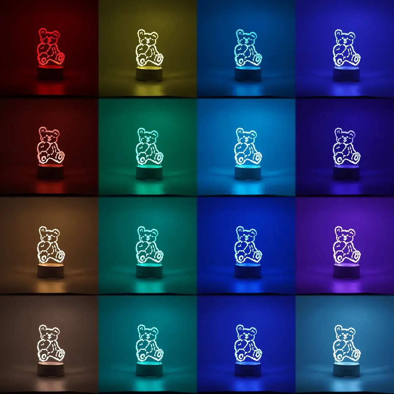 Lampa LED decorativa, 3D, Ursulet, cu telecomanda, doua moduri de alimentare USB si baterii, 20 cm inaltime, din material acril si lumina multicolora, alb (2)