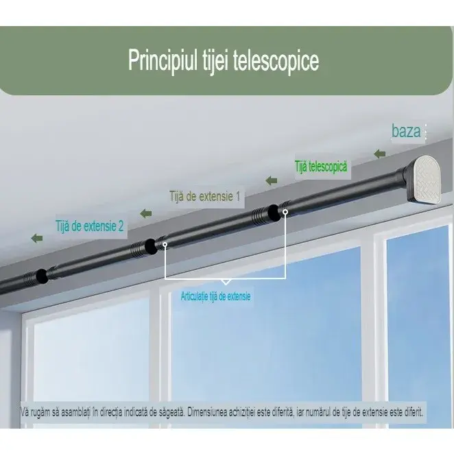 Bara Telescopica Multifunctionala, din Otel Inoxidabil si ABS, Utilizare Universala, Extensie 185 - 205 cm, Fara Perforare Perete, Negru (8)