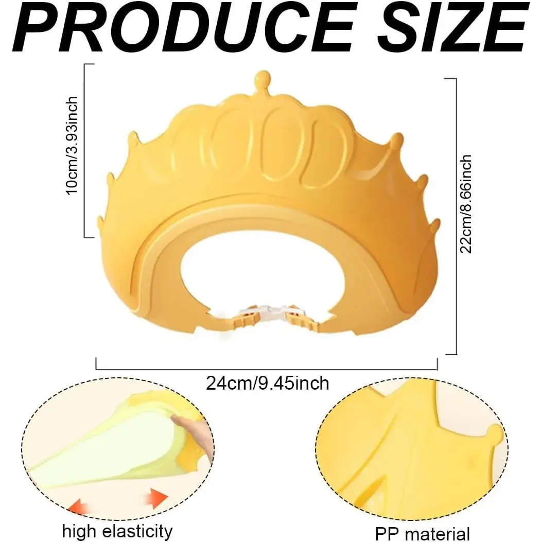 Viziera de Protectie Baie Pentru Copii, Fippy, Model Coronita, Dimensiune ajustabila, Durabil, Usor de curatat, Impotriva Samponului, pentru Ochi si Urechi, TPE+PP, 24x22 cm, Galben (7)