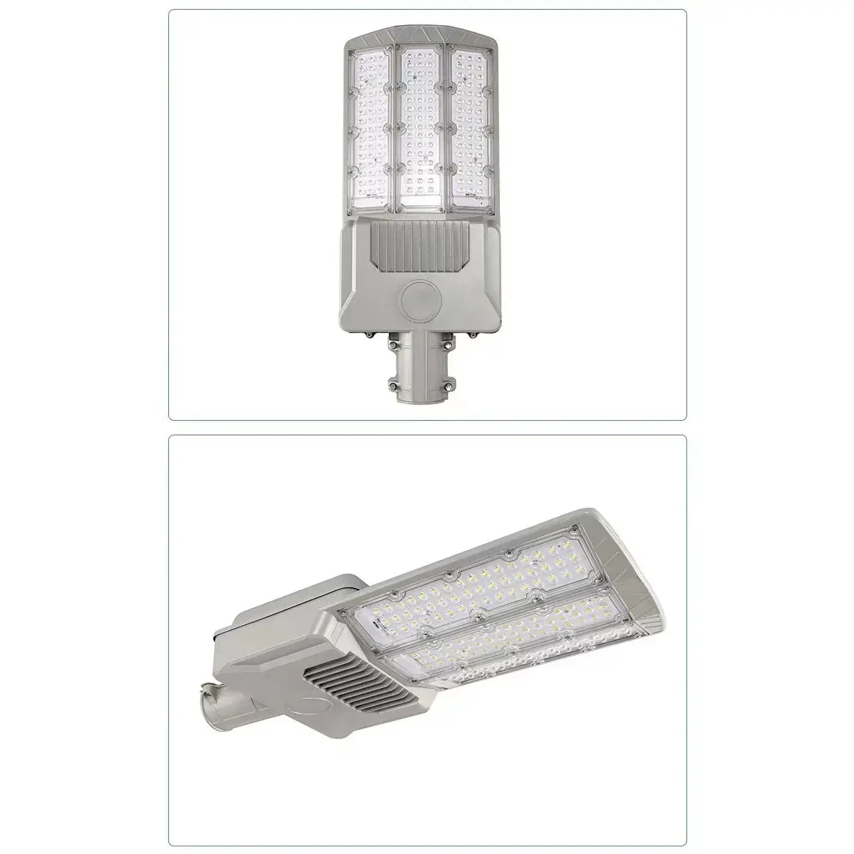 Lampa solara stradala, pentru curte sau strada, cu trei grile, finisaj mat, rezistent la apa, montare prin fixare, senzor lumina, baterie de litiu, IP65, lumina rece, putere 1000W, autonomie 10 ore, 55 x 23 x 9 cm, gri (3)