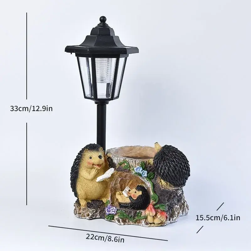 Lampa Solara Decorativa pentru Gradina, Decoratiune pentru Gradina cu Lumini LED, Dimensiuni aprox 33 x 22 x 15.5 cm, Incarcare solara, Model 3 Arici, Negru (2)