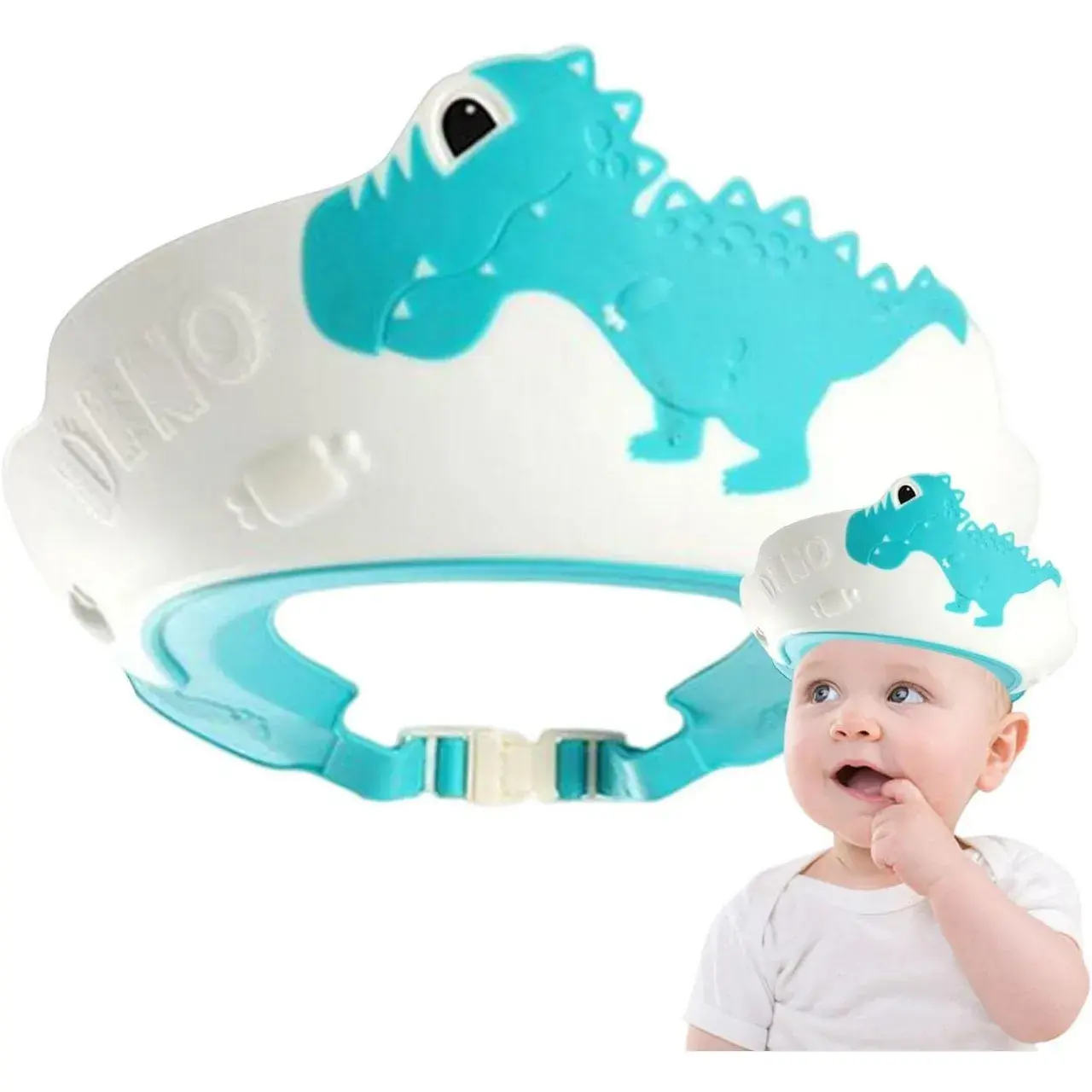 Viziera de Protectie Baie Pentru Copii, Fippy, Model Dinozaur, Dimensiune ajustabila, Durabil, Usor de curatat, Impotriva Samponului, pentru Ochi si Urechi, TPE+PP, 22x21 cm, Albastru (5)