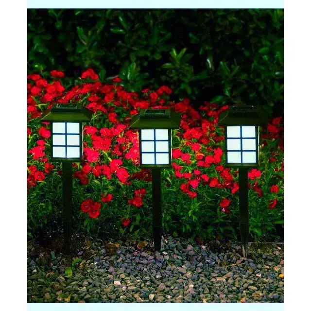 Lampa solara pentru gradina, Set 2 Bucati, Tip Felinar la Pamant, LED Lumina Albastra, 38 x 8.6 x 8.6 cm, Negru (2)