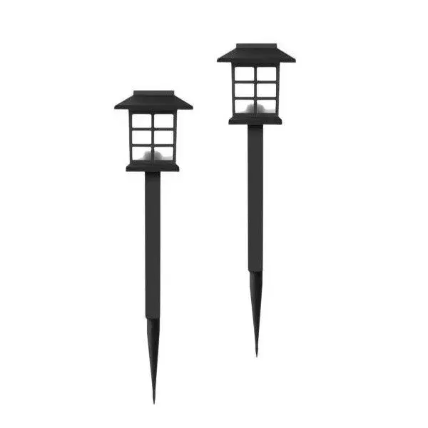 Lampa solara pentru gradina, Set 2 Bucati, Tip Felinar la Pamant, LED Lumina Albastra, 38 x 8.6 x 8.6 cm, Negru (3)
