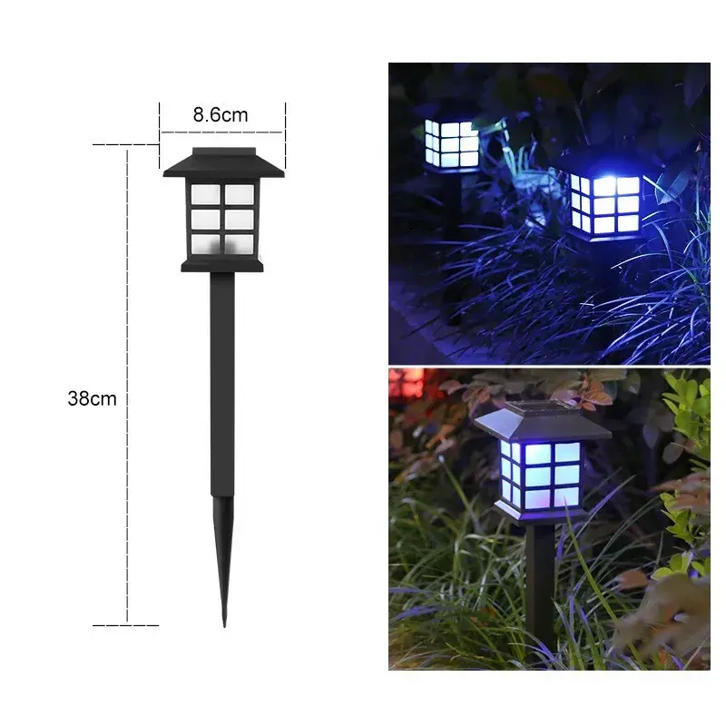 Lampa solara pentru gradina, Set 2 Bucati, Tip Felinar la Pamant, LED Lumina Albastra, 38 x 8.6 x 8.6 cm, Negru (6)