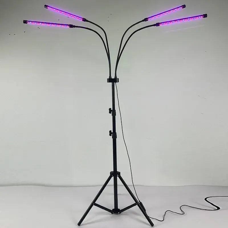 Lampa UV pentru cresterea plantelor, 4 capete, putere 30W, 108 LED-uri Lampa cu lumina Ultra-Violet, Lampa cu Picior Ajustabil pana la 2 m, Lumina UV Mov (2)