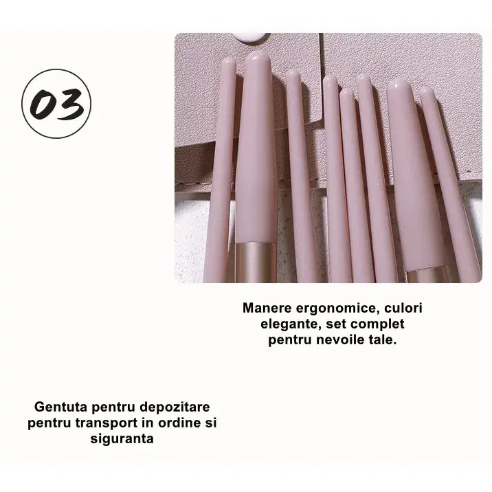 Mini Set Portabil 8 Pensule pentru Machiaj, Super Soft, Makeup Profesional/Incepatori, Maner Ergonomic, Gentuta Depozitare Inclusa, Maro (3)