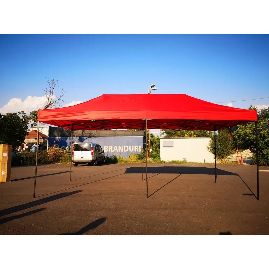 Cort Pavilion 3x6m Rosu Pliabil Cadru Metal pentru Curte, Gradina, Evenimente (5)