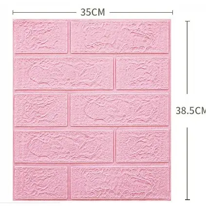 Set 10 Placi Tapet 3D, 35 x 38 cm, Grosime 3 mm, din Polietilena, Model Caramida, Suprafata acoperita 1.33 mp, Roz (7)