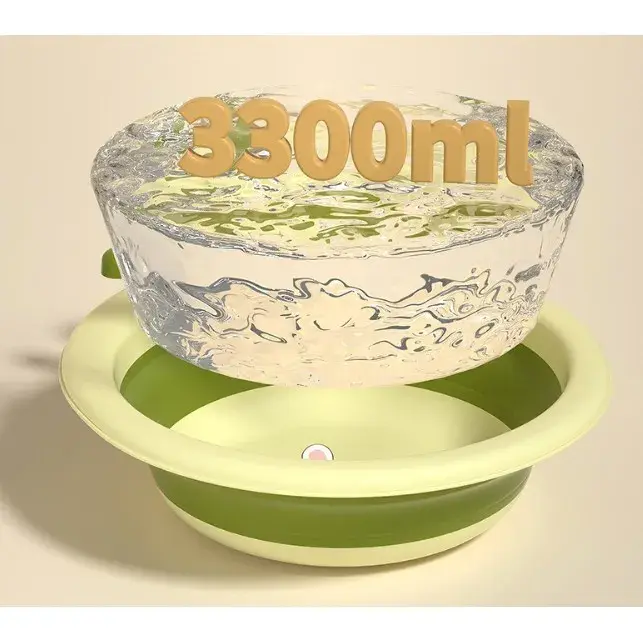 Cada Pliabila pentru Baie pentru Copii, Cadita pentru Bebelusi, Model Rotund cu Iepuras, Verde, 30x31x3.5 cm, 3.3 L (8)