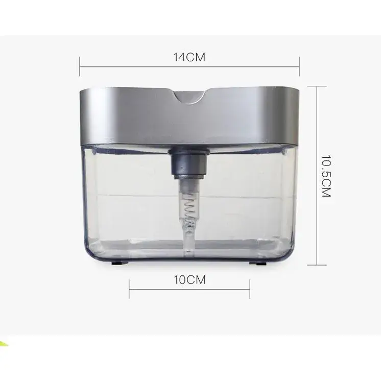Dozator, Dispenser 2 in 1 pentru Detergent Lichid de Vase sau pentru Obiecte Sanitare cu Suport pentru Burete de Bucatarie,14 x 10.5 x 10 cm, capacitate 380 ml, gri (2)