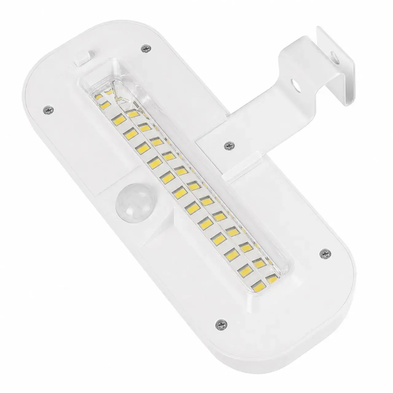 Lampa solara LED dreptunghiulara pentru perete, 18 x 7 cm, senzor miscare, 6V, ABS, 2200mAh, rezistent la apa, culoare alb rece, suport Alb (2)