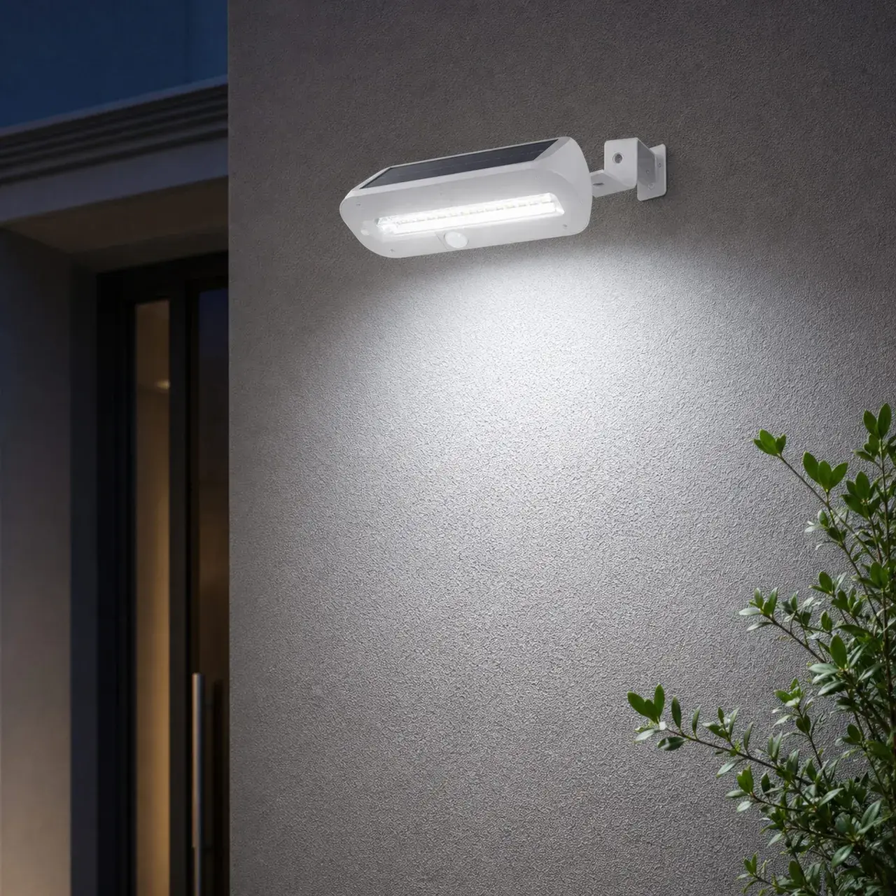 Lampa solara LED dreptunghiulara pentru perete, 18 x 7 cm, senzor miscare, 6V, ABS, 2200mAh, rezistent la apa, culoare alb rece, suport Alb (3)