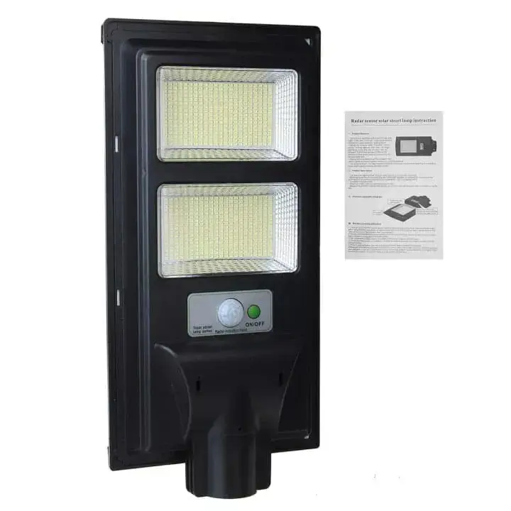 Lampa solara stradala, senzor de miscare si lumina, 96 LED-uri, IP65, ABS, 5AH, 100W, temperatura culoare 6500K, 37.8x18.8x5 cm, autonomie 10-12 ore, negru