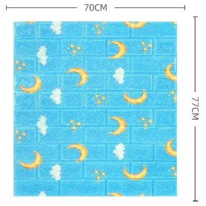 Set 10 Placi Tapet 3D, 70 x 77 cm, Grosime 3 mm, din Polietilena, Tip Caramida, Model Luna, Suprafata acoperita 5.3 mp, Albastru (2)