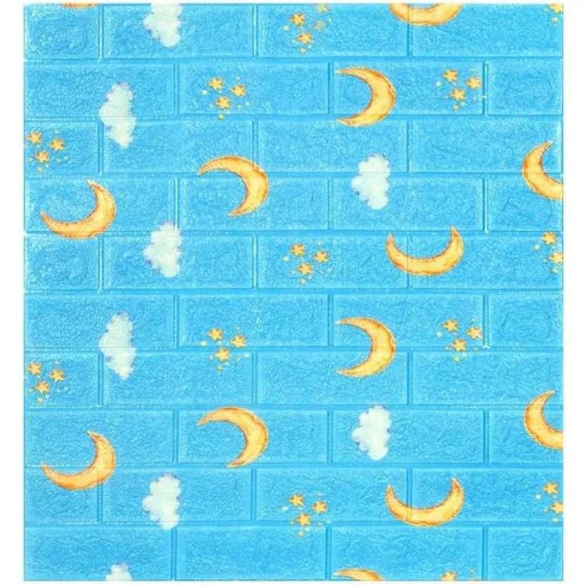 Set 10 Placi Tapet 3D, 70 x 77 cm, Grosime 3 mm, din Polietilena, Tip Caramida, Model Luna, Suprafata acoperita 5.3 mp, Albastru (3)