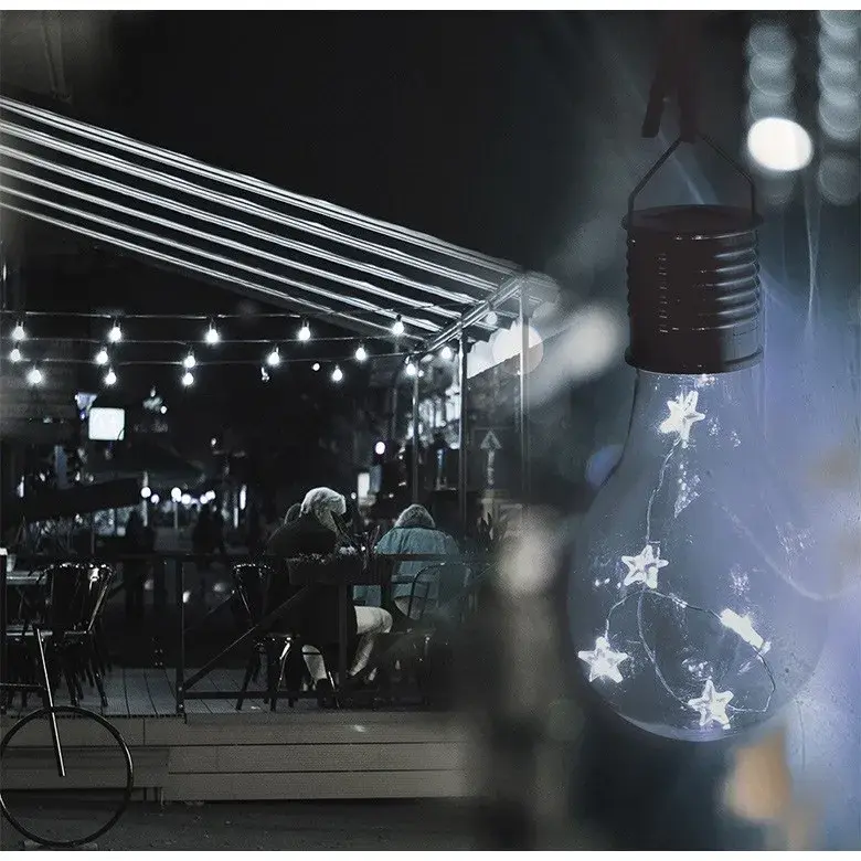 Lampa Solara LED Decorativa sub forma de Bulb, pentru exterior, suspendata, IP65, Ultron Transparent, lumina rece (3)