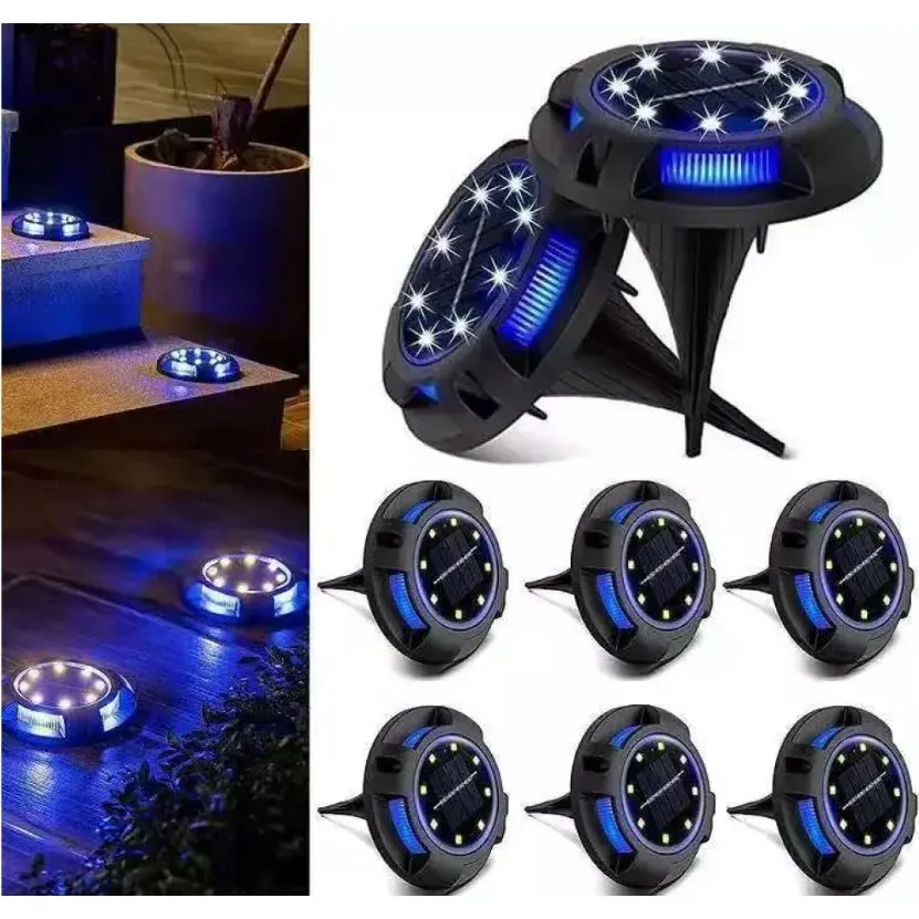 Lampa solara LED tip spot pentru gradina, cu 4 leduri laterale multicolore si 8 leduri principale alb rece, IP65, material ABS, baterie 2V, 700 mah, 11x13.5 cm, multicolor (7)