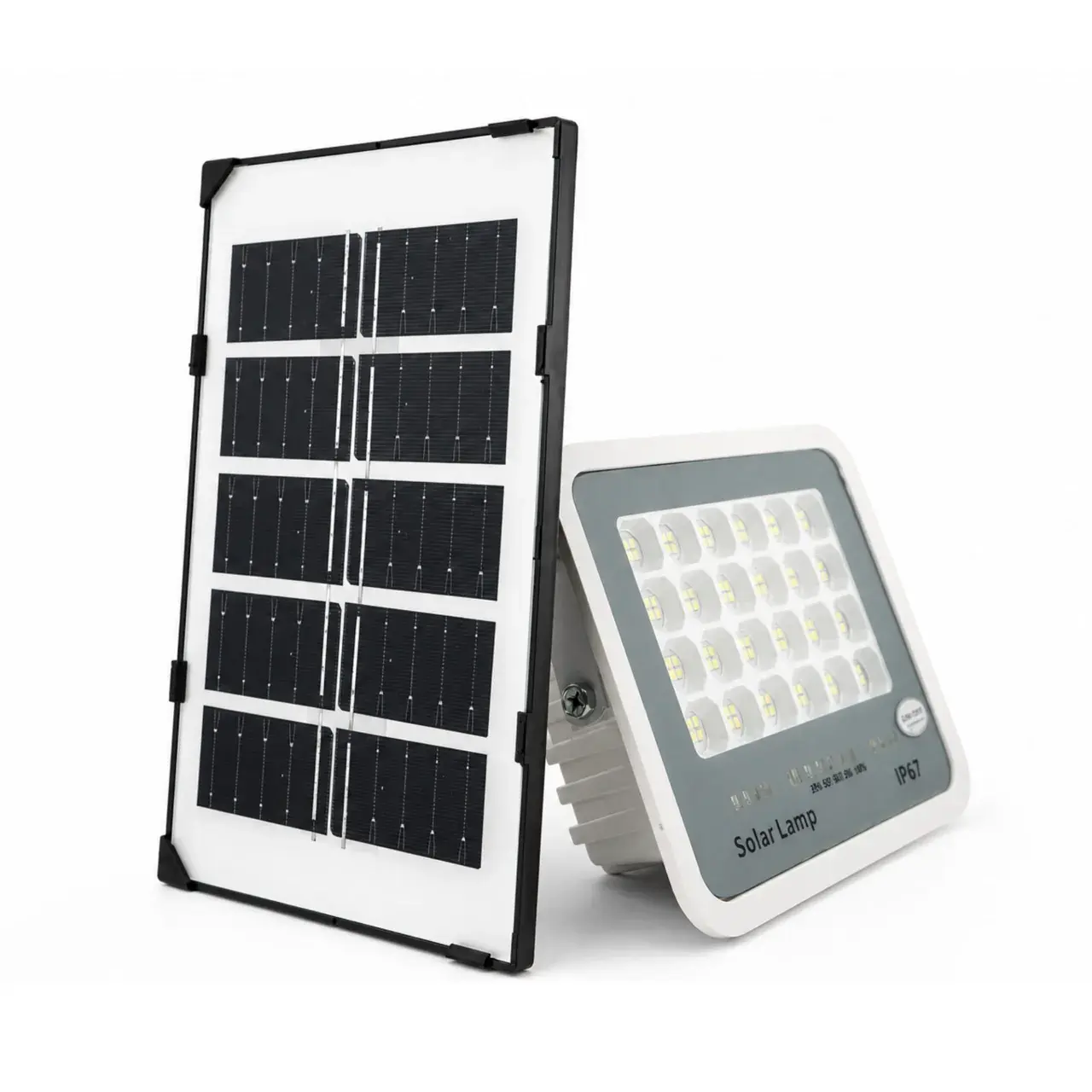 Proiector LED cu Panou Solar, Senzor de lumina, Waterproof, 96 LED-uri incorporate, 30W, 17x13 cm, IP67, Design Modern,Alb