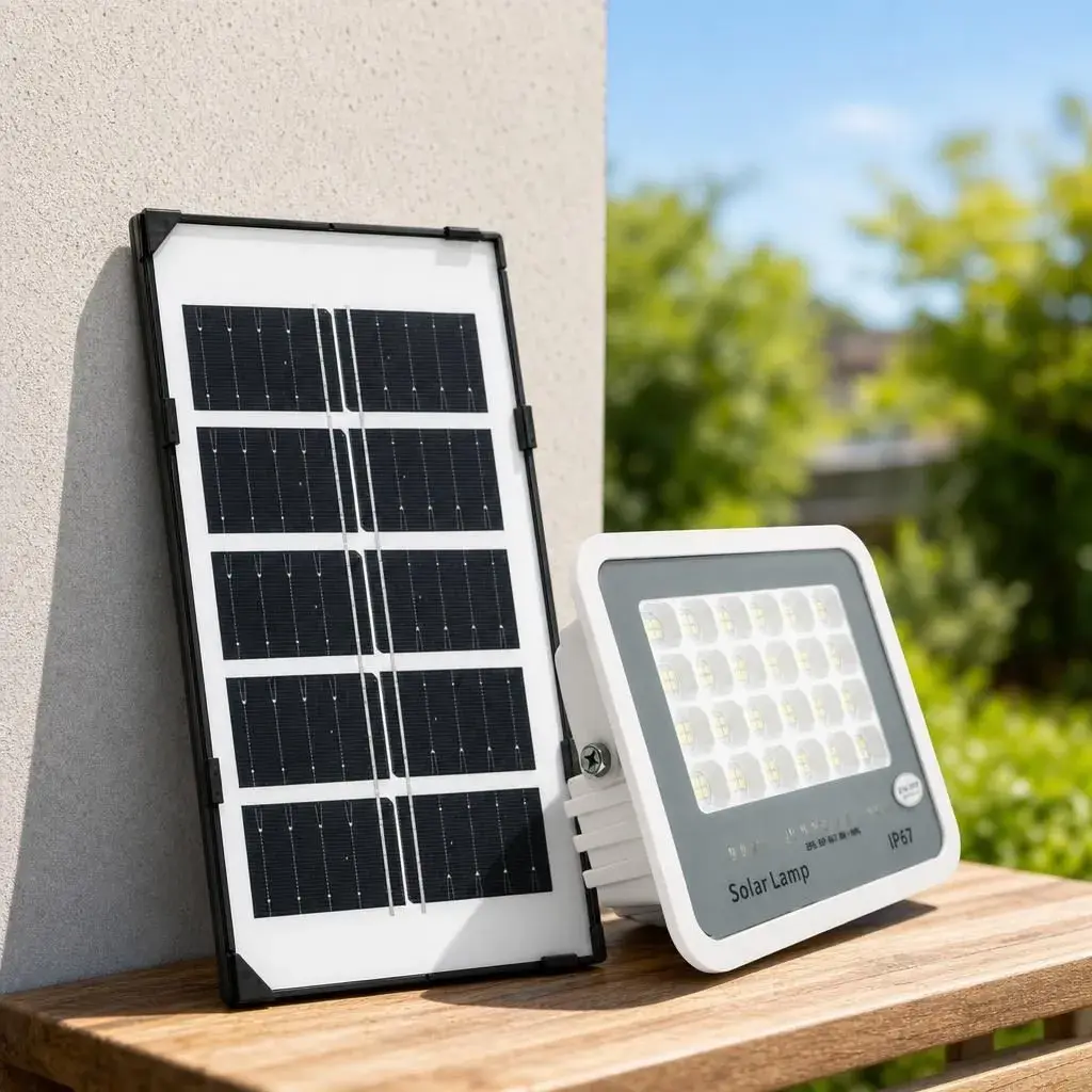 Proiector LED cu Panou Solar, Senzor de lumina, Waterproof, 96 LED-uri incorporate, 30W, 17x13 cm, IP67, Design Modern,Alb (4)