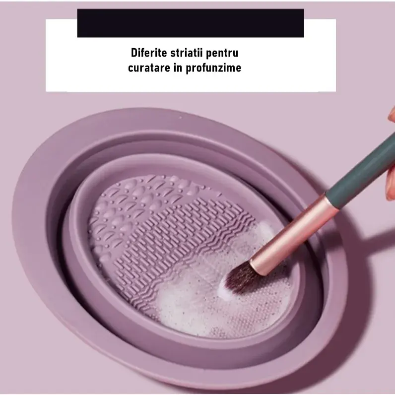 Accesoriu din silicon pentru curatarea accesoriilor makeup, pensule, buretei, 14.5 x 11,5 cm, 2 moduri de utilizare, pliabil, mov (2)