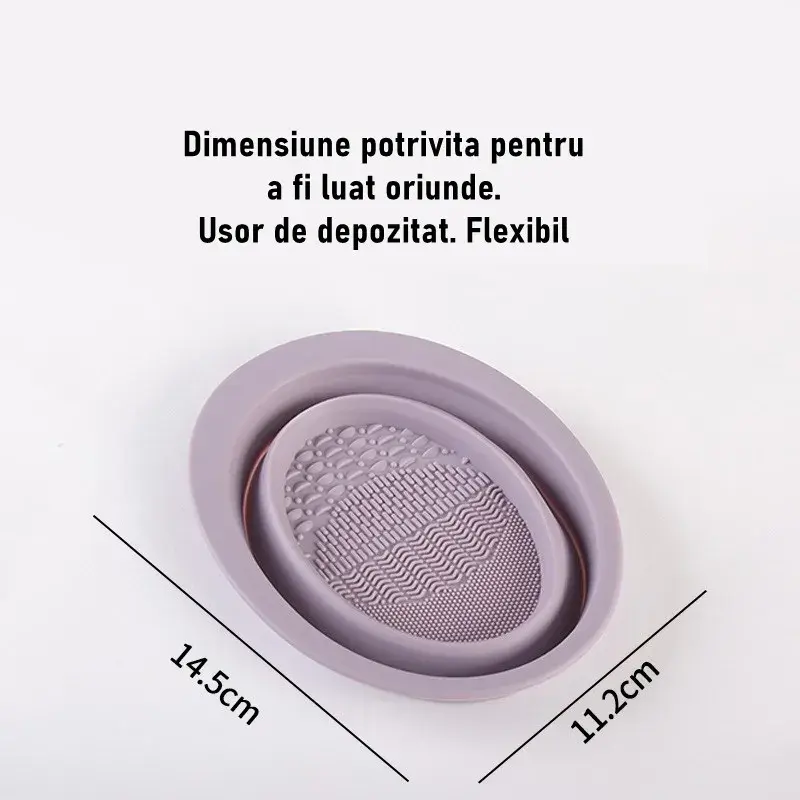 Accesoriu din silicon pentru curatarea accesoriilor makeup, pensule, buretei, 14.5 x 11,5 cm, 2 moduri de utilizare, pliabil, mov (3)