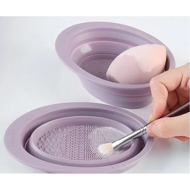Accesoriu din silicon pentru curatarea accesoriilor makeup, pensule, buretei, 14.5 x 11,5 cm, 2 moduri de utilizare, pliabil, mov (4)