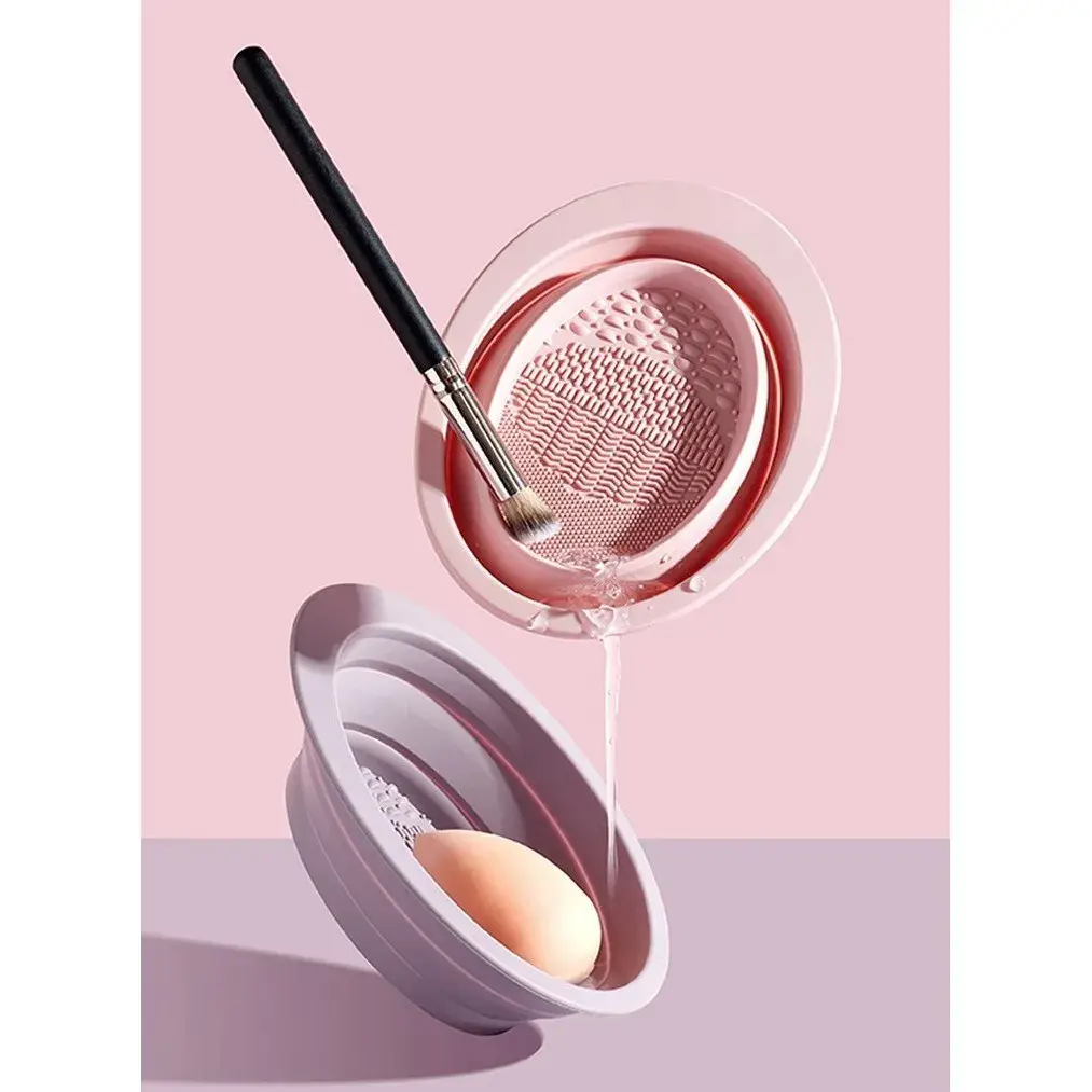 Accesoriu din silicon pentru curatarea accesoriilor makeup, pensule, buretei, 14.5 x 11,5 cm, 2 moduri de utilizare, pliabil, mov (8)