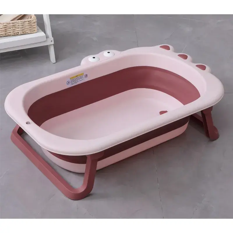 Cada Pliabila pentru Baie, din PP+TPR, pentru Copii 0-6 Ani, Model Crocodil, Dop de Scurgere, 80x54x21 cm, Roz (2)