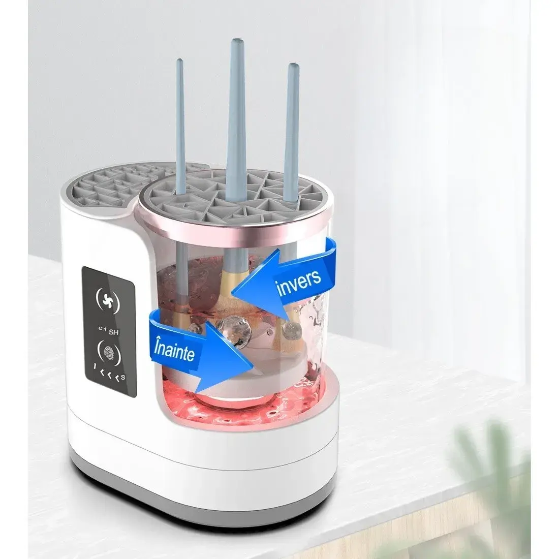 Dispozitiv Portabil de Curățare și Uscare a Pensulelor de Machiaj, 850 RPM, 5V, Cablu 1.2 m, Compatibil cu Pensule de Diferite Dimensiuni, 17.3 x 12.1 x 17.5 cm, Alb (3)
