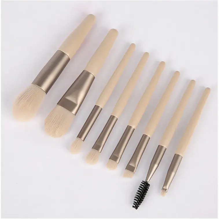 Mini set portabil 8 pensule de machiaj Bej (2)