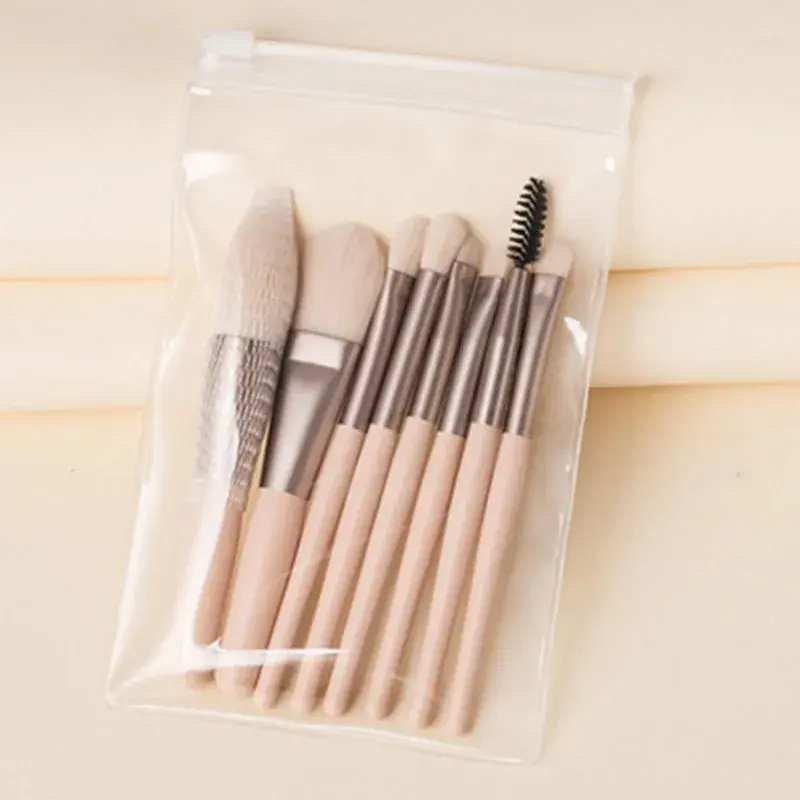 Mini set portabil 8 pensule de machiaj Bej (3)