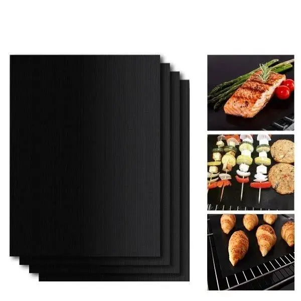 Set 4 Folii Antiaderente din Teflon, Multifunctionale, Rezistente la Apa si Temperaturi Ridicate, pentru Gratar, Cuptor, BBQ Grill, 40x33 cm, Negru (3)