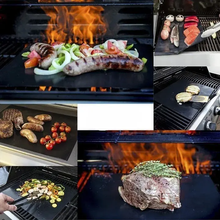 Set 4 Folii Antiaderente din Teflon, Multifunctionale, Rezistente la Apa si Temperaturi Ridicate, pentru Gratar, Cuptor, BBQ Grill, 40x33 cm, Negru (5)
