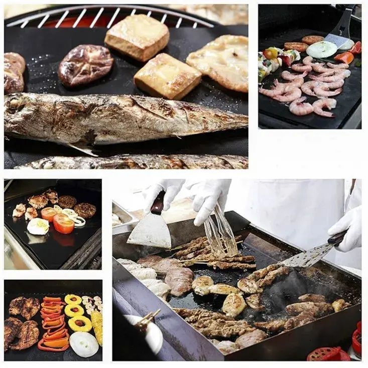 Set 4 Folii Antiaderente din Teflon, Multifunctionale, Rezistente la Apa si Temperaturi Ridicate, pentru Gratar, Cuptor, BBQ Grill, 40x33 cm, Negru (6)