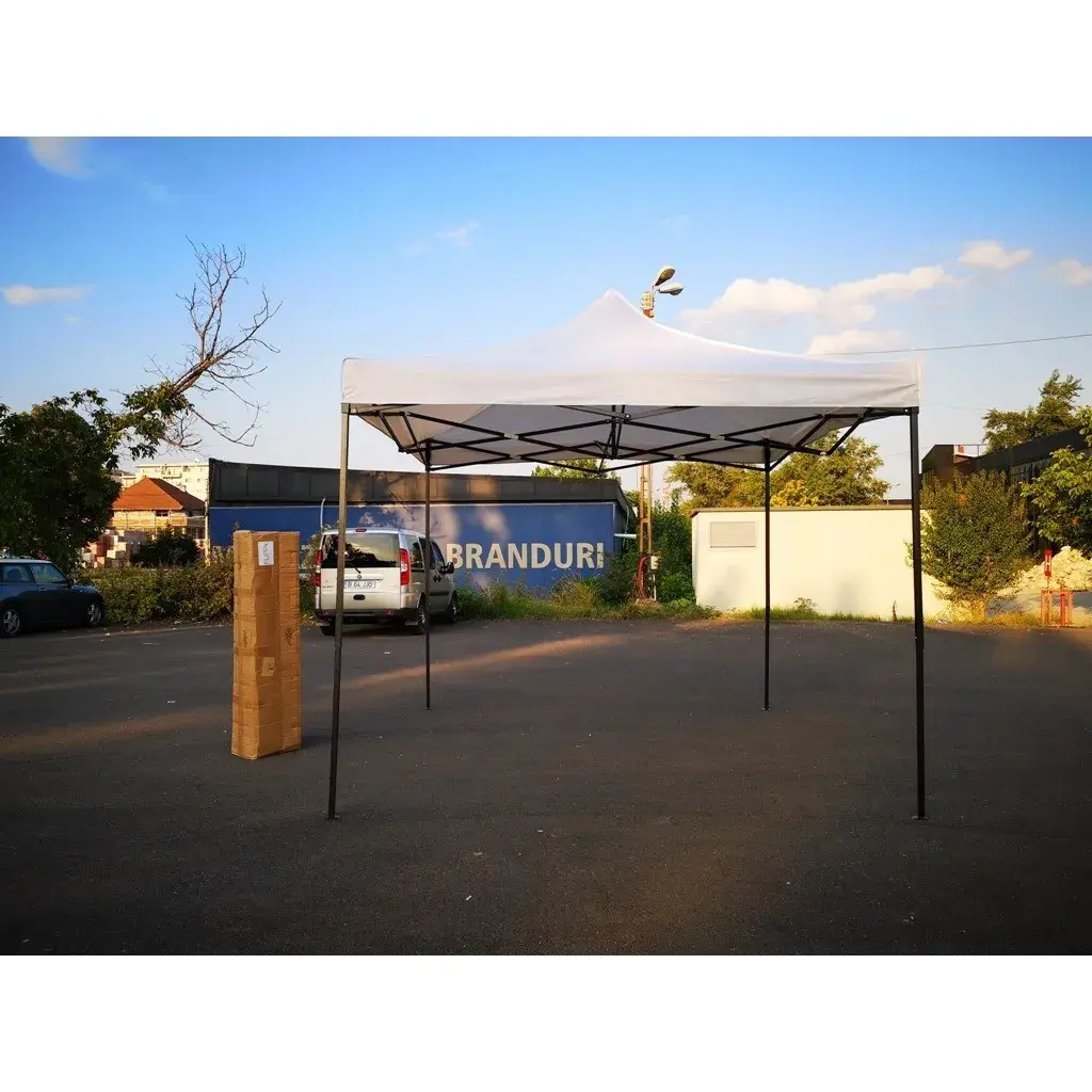 Cort Pavilion 3x3m Alb Pliabil Cadru Metal pentru Curte, Gradina, Evenimente (2)