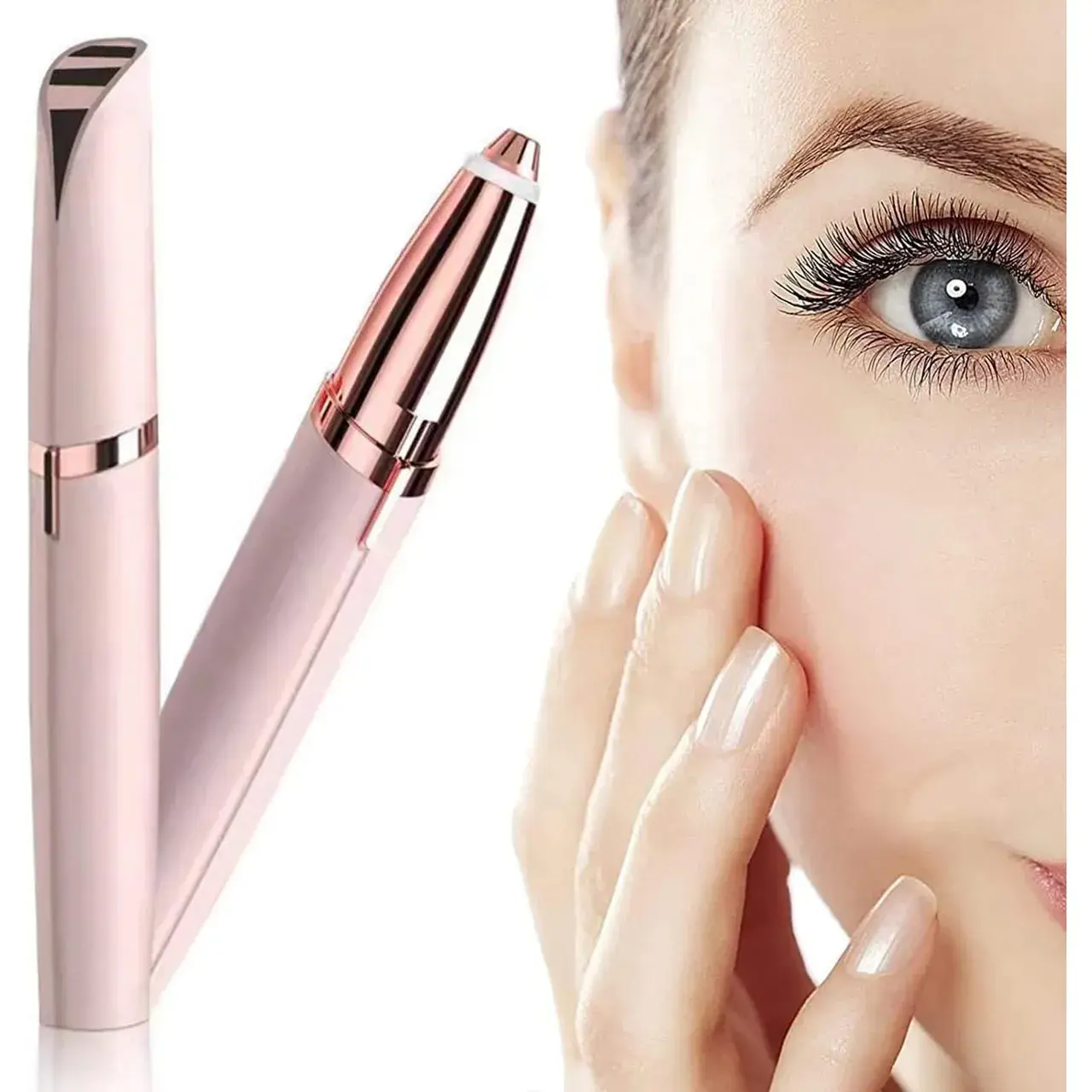 Trimmer Facial pentru Sprâncene și Păr Facial, Reîncărcabil USB, Design Compact, ABS, 1.5 x 13 cm Roz Auriu (2)